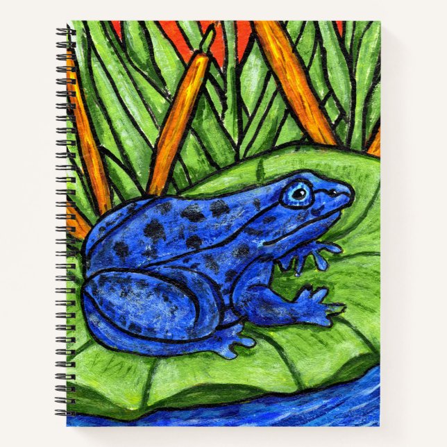 Carnet Grenouille Bleue Vibrante sur Lily Pad Eau Grass (Devant)