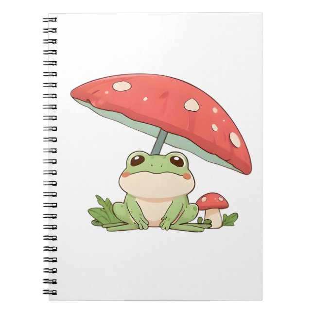 Carnet Grenouille de jour de pluie sous champignon design (Devant)