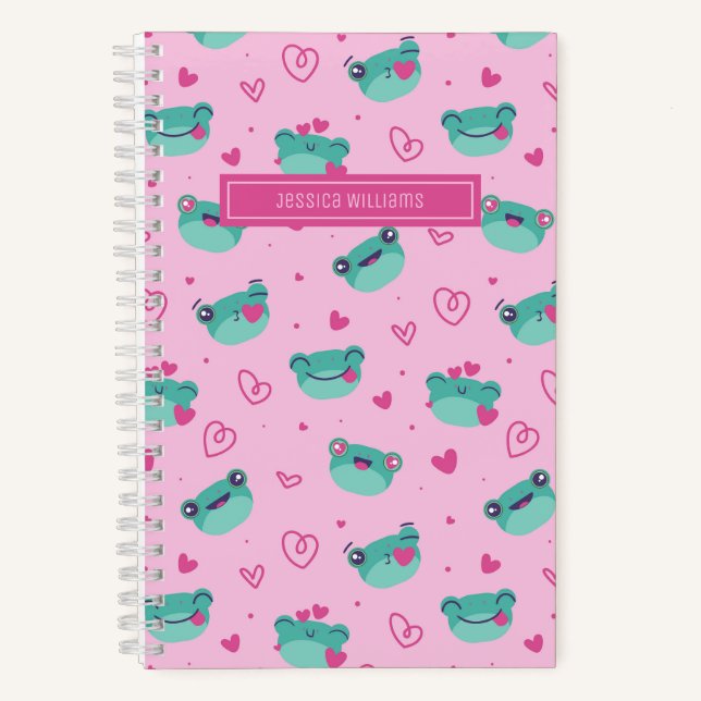 Carnet Grenouille mignonne et motif cœur gribouillé rose  (Recto)