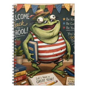 Carnet Grenouille PNG de rentrée scolaire, décoration de