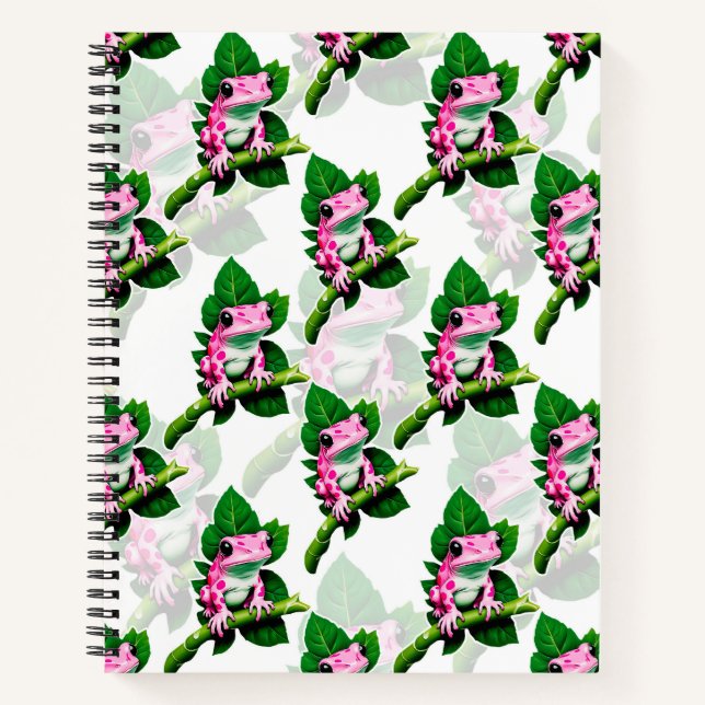 Carnet Grenouille Rose Sur La Feuille Verte Motif Design (Devant)