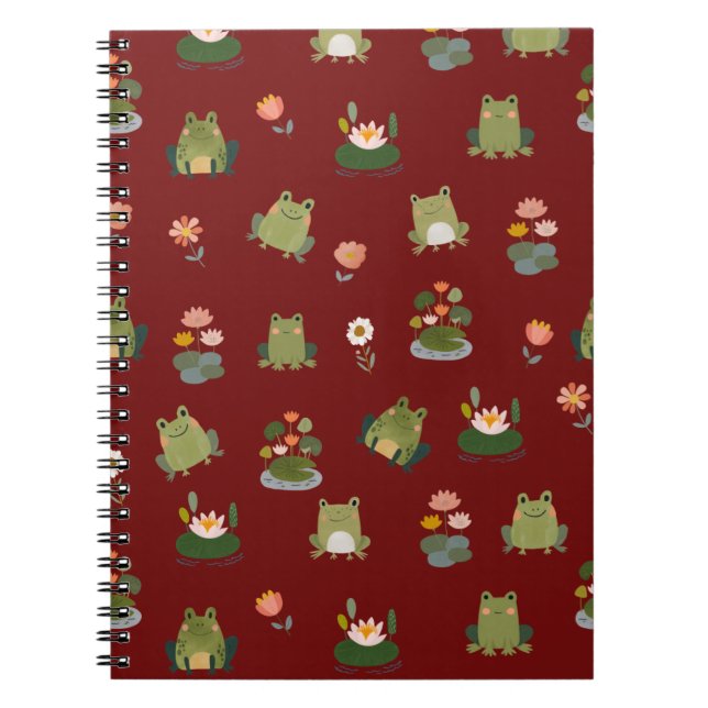 Carnet Grenouilles et nénuphars sur fond rouge foncé (Devant)