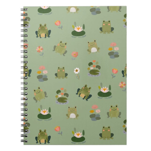 Carnet Grenouilles et nénuphars sur fond vert clair (Devant)