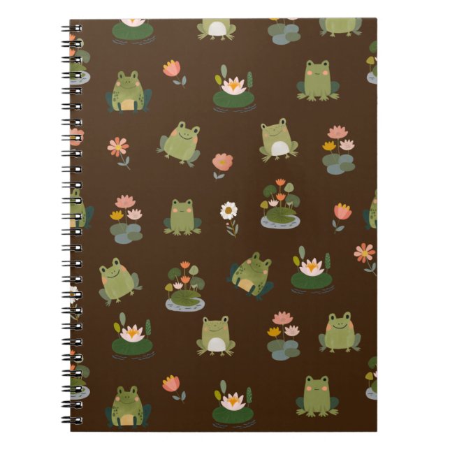Carnet Grenouilles & nénuphars sur fond brun foncé (Devant)