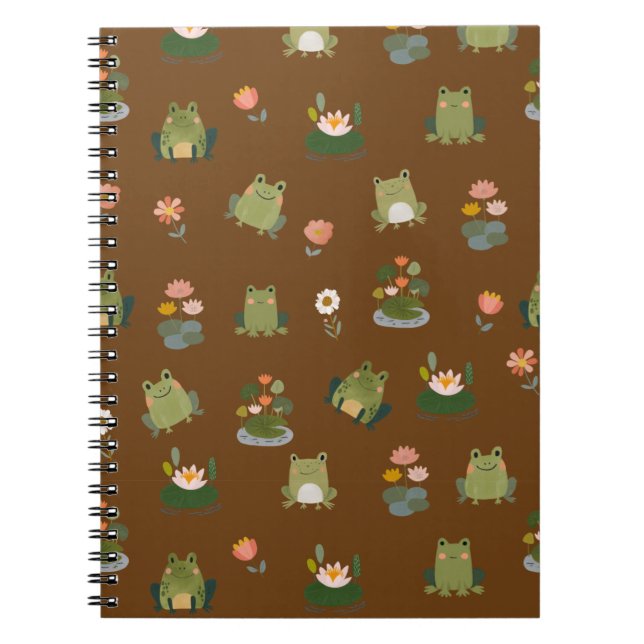 Carnet Grenouilles & nénuphars sur fond marron (Devant)