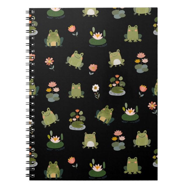 Carnet Grenouilles & nénuphars sur fond noir (Devant)