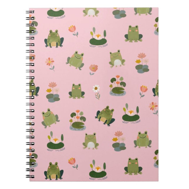 Carnet Grenouilles & nénuphars sur fond rose clair (Devant)