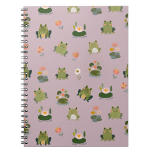 Carnet Grenouilles & nénuphars sur gris-rose pastel