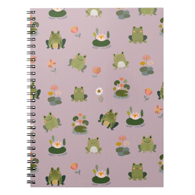 Carnet Grenouilles & nénuphars sur gris-rose pastel (Devant)