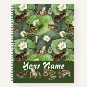 Carnet Grenouilles nénuphars verts et blancs motif