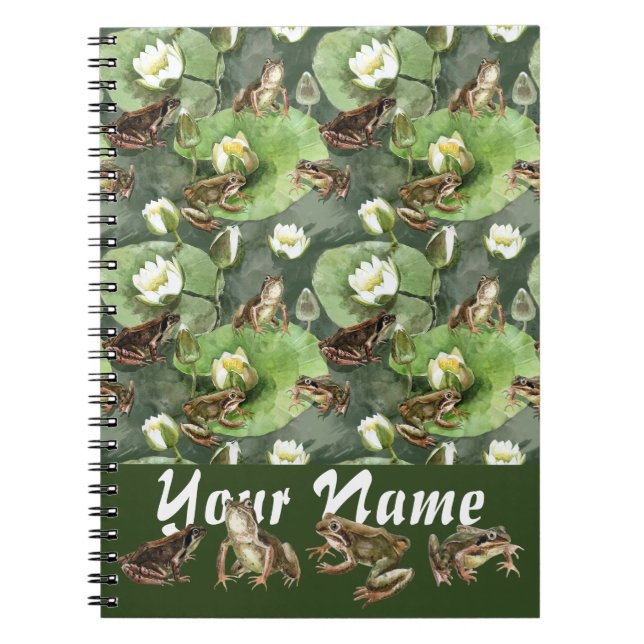 Carnet Grenouilles nénuphars verts et blancs motif  (Devant)