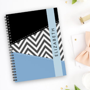 Carnet Grey Zigzag, Grey Chevron, Bleu, Votre Nom