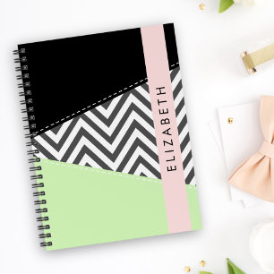 Carnet Grey Zigzag, Grey Chevron, Mint, Votre Nom