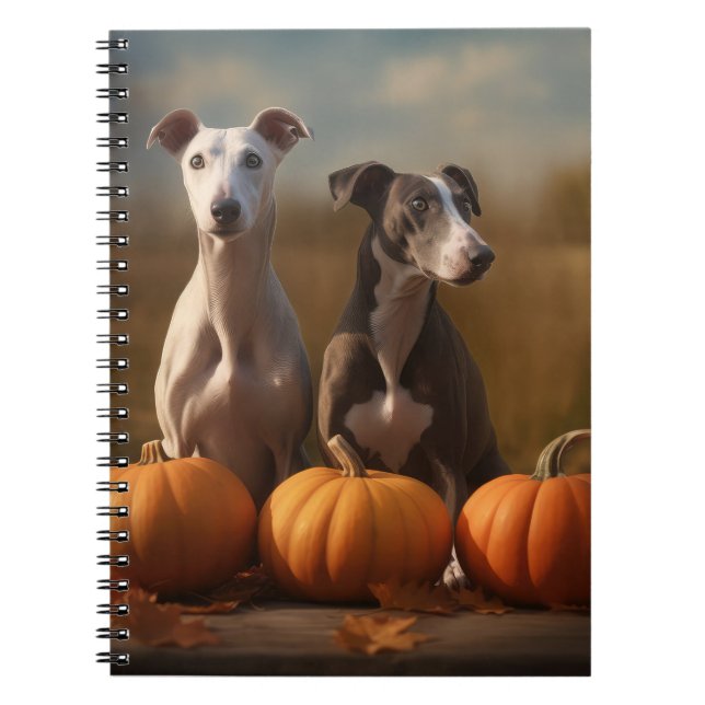 Carnet Greyhound Chiot Automne Citrouille de plaisir (Devant)