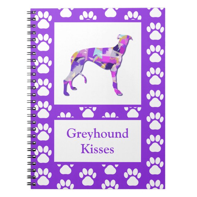 Carnet Greyhound Lurcher Chien Silhouette Paw Purple PY&B (Devant)