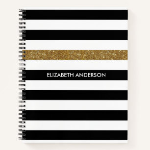 Carnet Grilles noires modernes FAUX Gold Glitz et nom