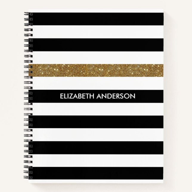 Carnet Grilles noires modernes FAUX Gold Glitz et nom (Devant)