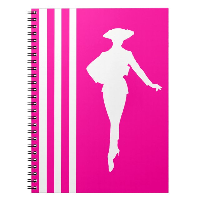 Carnet Grilles rose moderne avec Silhouette de mode (Devant)