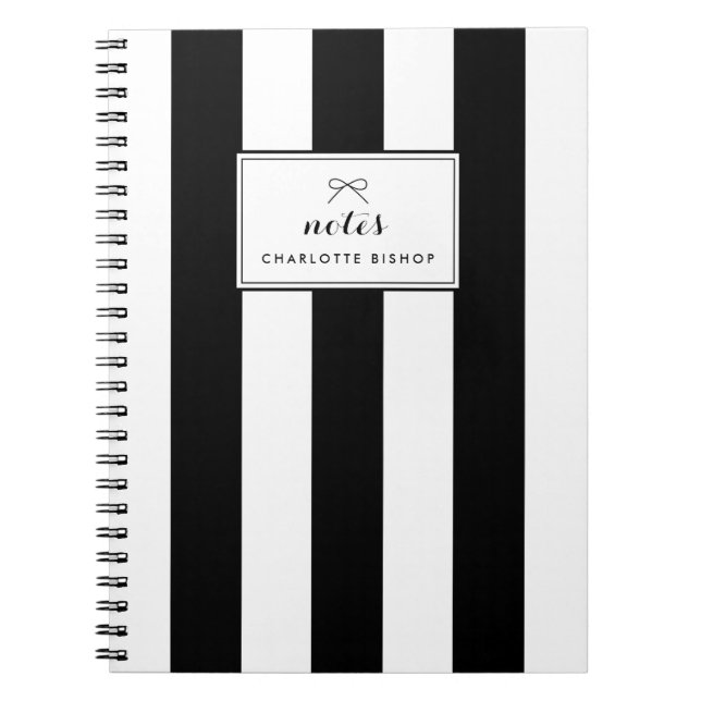 Carnet Grilles verticales chic noir et blanc Personnalisé (Devant)