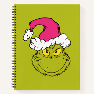 Carnet Grinch avec un chapeau de Père Noël rose