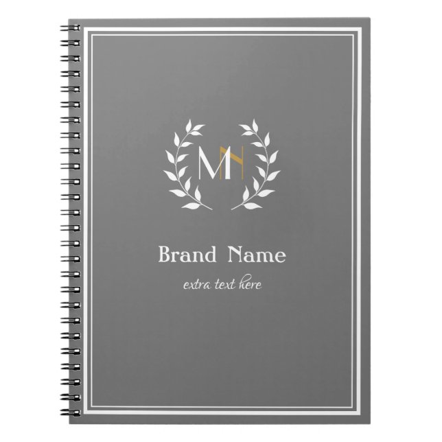 Carnet gris à monogramme couronne de laurier (Devant)