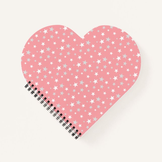Carnet Gris argent clair et étoiles blanches sur rose cla (Devant)