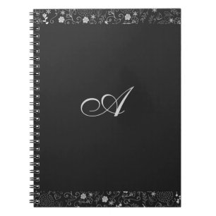 Carnet Gris Charbon & Argent Élégant Floral Rustique Feui