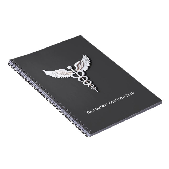 Carnet Gris Chaud Caducée Médical Blanc Détallé Propre (Côté Droit)