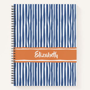 Carnet Gris de peinture ondulé orange et bleu avec nom
