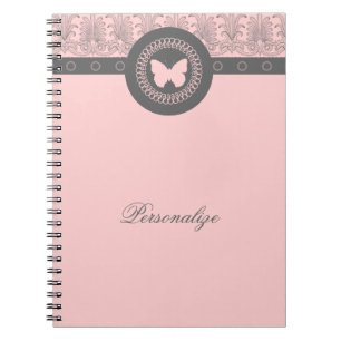 Carnet gris et rose de papillon