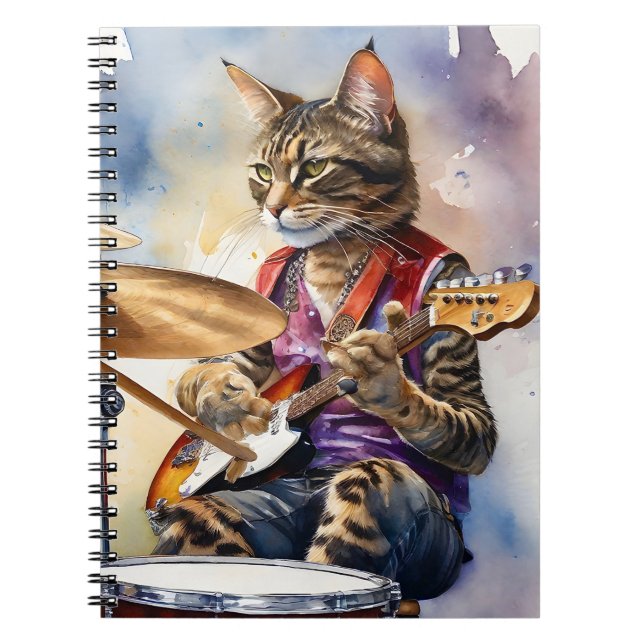 Carnet Gris Gris Gris Gris Tabby Chat Rock Star Jouer Gui (Devant)