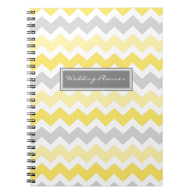 Carnet gris jaune de chevrons de wedding planner (Devant)