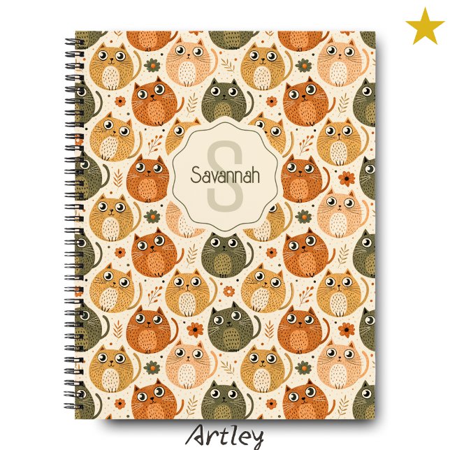 Carnet Gris Orange Mignon Noms de Chats Monogramme (Créateur téléchargé)
