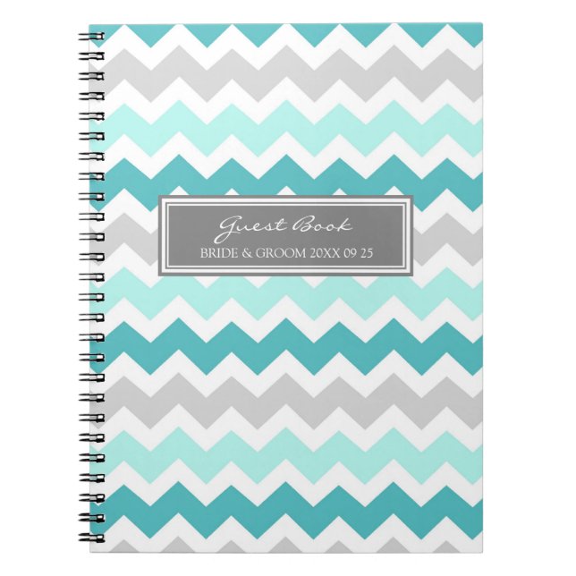 Carnet gris turquoise de Chevron de livre d'invité (Devant)