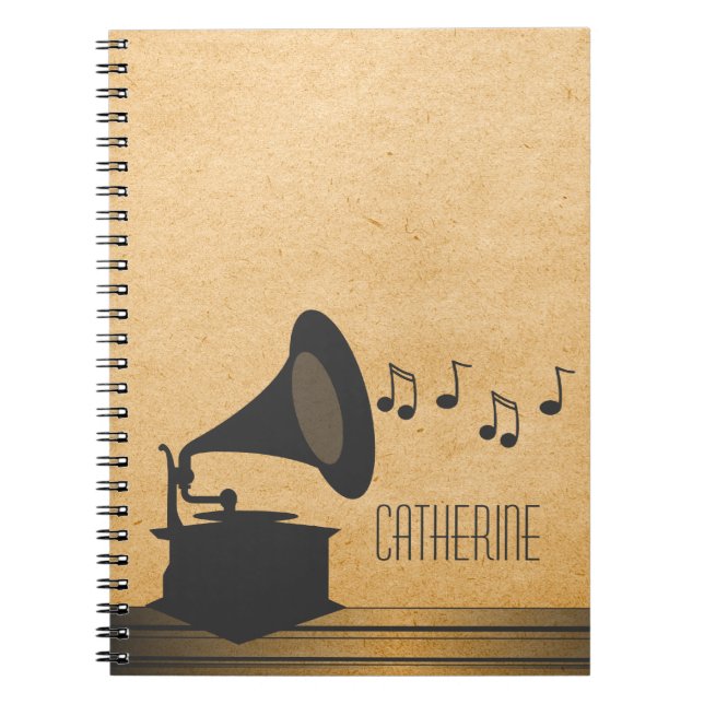 Carnet Gris Vintage Gramophone (Devant)