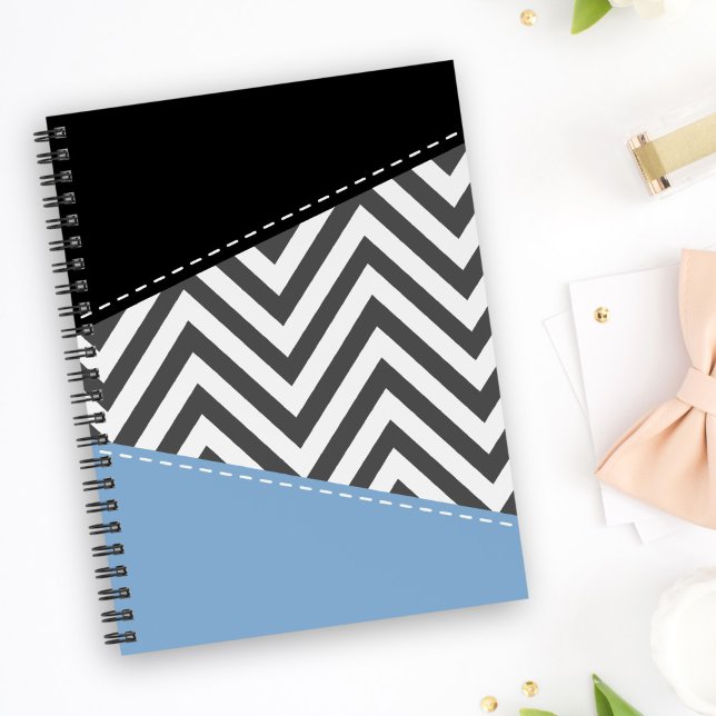 Carnet Gris Zigzag, Gris Chevron, Motif Zigzag, Bleu (Créateur téléchargé)