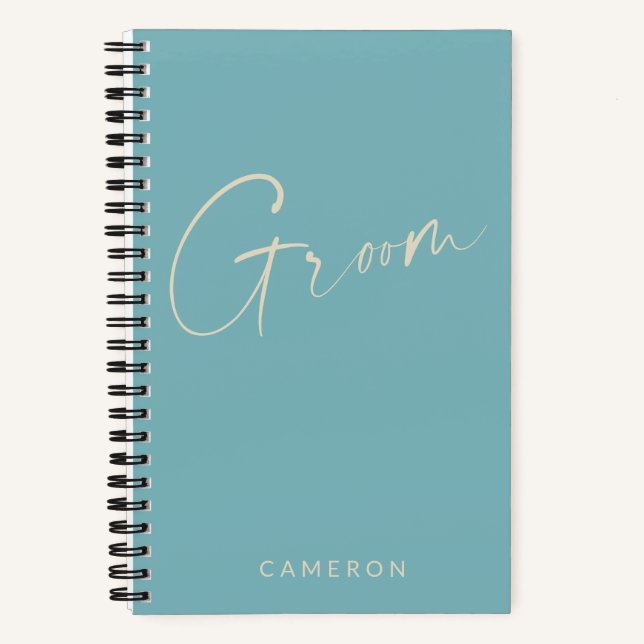Carnet Groom | Chic minimaliste Personnalisé Turquoise bl (Recto)