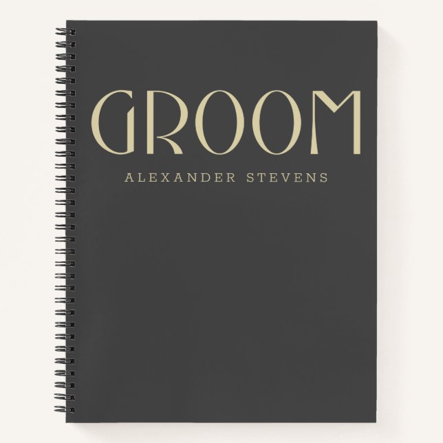 Carnet Groom Modern Black Gold Typographie Nom Mariage (Devant)