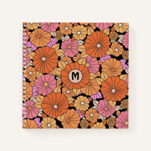 Carnet Groovy Monogramme Fleur de l'ère Hippie 1960