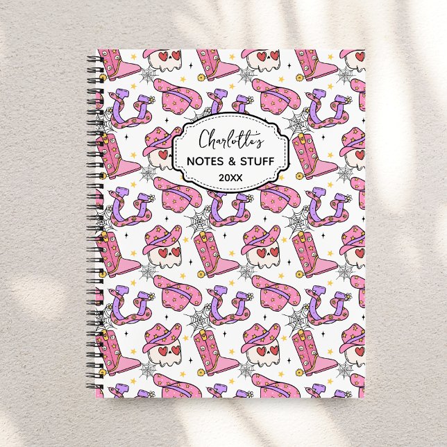 Carnet Groovy Rétro Halloween Cowboy Monogramme  (Créateur téléchargé)