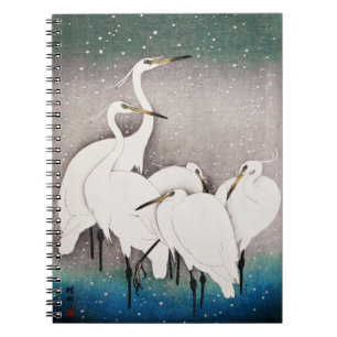 Carnet Groupe d'aigrettes, Ohara Koson, Art japonais Vint