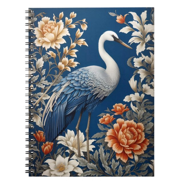 Carnet Grue Bleue Élégante William Morris Inspiré (Devant)