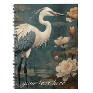 Carnet grue botanique vintage et lotus personnalisable