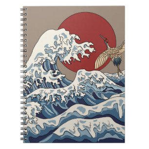 Carnet Grue et illustration de vague japonaise C traditio