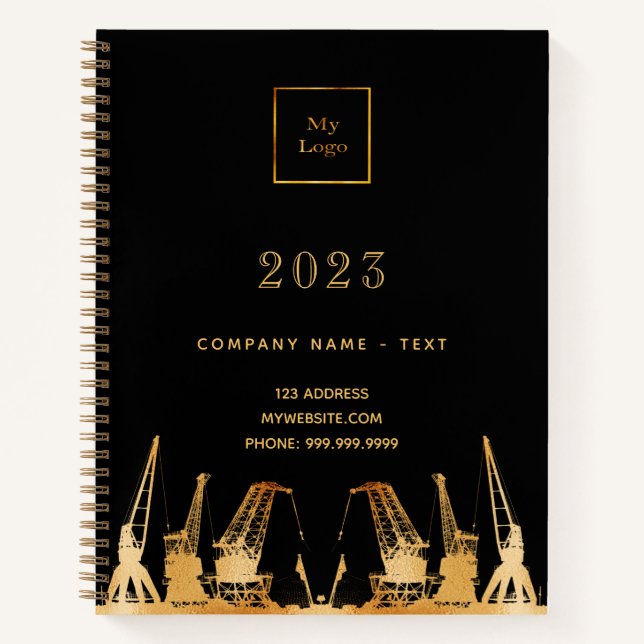 Carnet grues de construction en or noir logo d'entreprise (Devant)