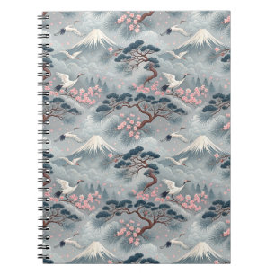 Carnet Grues japonaises & motif Mont Fuji Fleur de cerisi