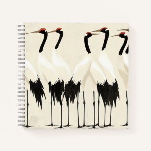 Carnet Grues japonaises sur fond beige
