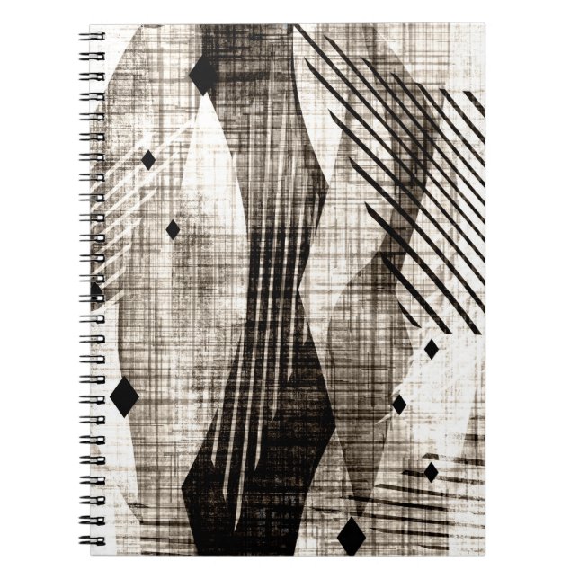 Carnet Grunge abstrait géométrique rayé beige noir (Devant)