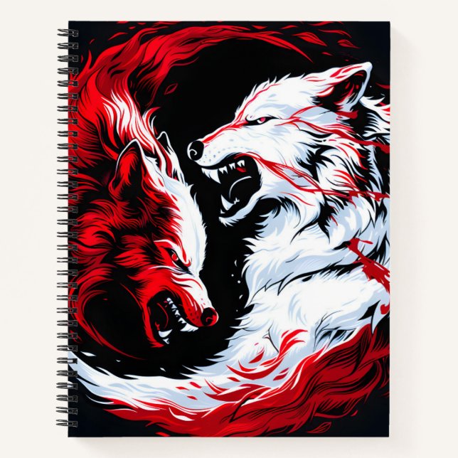 Carnet Guerrier Loup Cosmique Rouge Blanc (Devant)