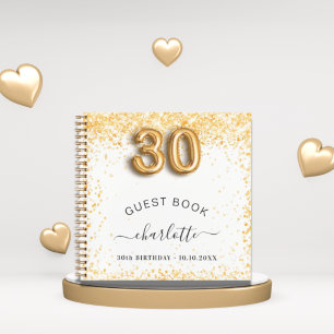 Carnet Guest book 30th birthday white gold glitter